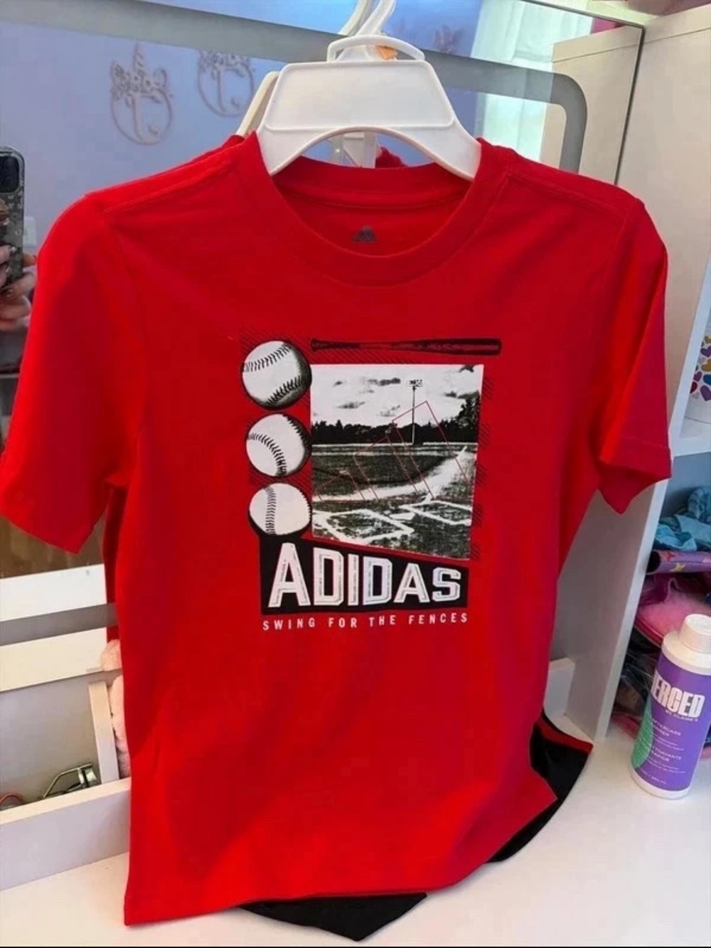 adidas Red Short-Sleeve Baseball Graphic Tee